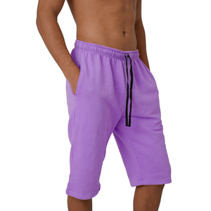 <b>Men's</b> Light Purple Cotton Polyester Fleece <b>Shorts</b> with Drawstring Waist Casual Breathable Long Length Solid Color Knitted Fabric - Product Image 3