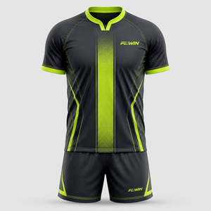 Conjunto de Camiseta de Fútbol para Hombre F2WIN, Negro y Verde, Cuello en V, Manga Corta, Absorbe la Humedad, Ajuste Atlético, para Todas las Temporadas, Impresión Sublimada, Elástico - Product Image 3