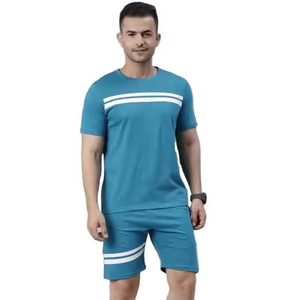 Wholesale Men White Screen Printed T Shirt and Shorts <b>Set</b> Cotton Breathable Two Piece Summer Outfit OEM Manufacturer - Product Image 1
