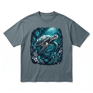 เสื้อยืดโอเชียน คอรัล ฟีนิกซ์ |   เสื้อยืดผ้าฝ้ายเนื้อหนัก 240 GSM สีโอเชียนรอยัลบลู พร้อมลายศิลปะคลื่นเปลือกหอยทะเล - Product Image 3