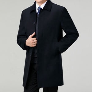 Men's <b>Black</b> <b>Wool</b> Long Trench <b>Overcoat</b> Notched Lapel Open Front Wind-Proof Thick Woven Fabric Regular Sleeve with Pockets - Product Image 2