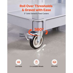 Chariot utilitaire robuste, capacité de 550 lb, chariot de service à 2 niveaux avec roues pivotantes à 360° et 2 freins - Product Image 4