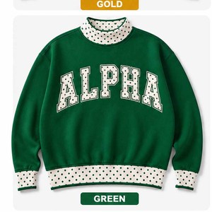 Alpha OEM <b>Mock</b> <b>Neck</b> Cotton Fleece Sweatshirt Women Men Ladies Unisex Gingham Patch Chenille Letter Tackle Twill Embroidery - Product Image 3
