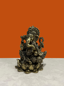 Nirmala Handicrafts Handcrafted Brass Ganesh <b>Statue</b> Wax Casting | Antique Finish Lord Ganesha Idol Rajasthan for Home Decor - Product Image 3