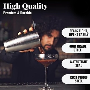 304 Stainless Steel Boston Cocktail Shaker Set with Etched Pattern <b>Weighted</b> Shaking Tin for Professional Bartending - Product Image 2