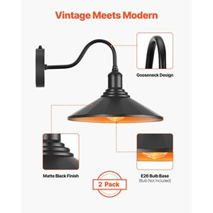 Set di 2 Lampade da Esterno Stile Fienile, Diametro 11,5 Pollici, Applique da Parete a Collo d'Oca, con Sensore Crepuscolare, Antiruggine, Nuovo Design per Esterni e Casa - Product Image 2