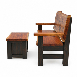 Banc Signature en Bois de Suar Massif à Bord Brut, Design Moderne, Style Rustique, Qualité Supérieure, avec Dossier à Bord Brut, Collection Resort - Product Image 3