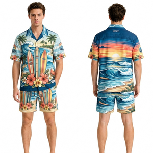 Conjuntos de Shorts Hawaianos Sublimados de Poliéster, Ligeros y Suaves al Tacto, con Diseño de Paisaje Natural Olivo, para Vacaciones, Venta al Por Mayor - Product Image 2