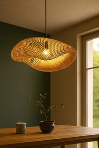 Handwoven Bamboo Pendant Light Japandi Wabi Sabi Lampshade Natural Rattan <b>Ceiling</b> Lamp Eco Friendly Supplier - Product Image 5