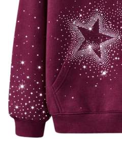 Sudadera con capucha para hombre, extragrande, de forro polar grueso, con estrella de pedrería color burdeos, bolsillo canguro, estilo streetwear personalizado, de fabricante - Product Image 2