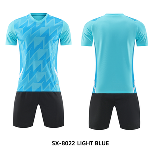 Uniforme de Fútbol para Hombre SX-8023, Blanco y Azul, Impresión Sublimada, Transpirable, de Poliéster, Manga Corta, Corte Atlético - Product Image 1