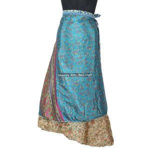 New Designer Ladies Two Layer Silk Sari Magic <b>Wrap</b> <b>Skirt</b> Rajasthani Jaipur Silk Sari Magic <b>Wrap</b> <b>Skirts</b> Indian Reversible Magic - Product Image 3