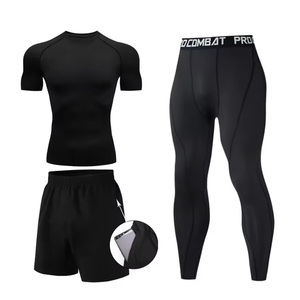 3 Piece <b>Men</b> Athletic <b>Compression</b> Wear Set Sports <b>Tight</b> Shirt Pants Shorts Fitness Running Apparel OEM - Product Image 6
