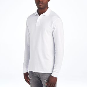 <b>Men's</b> <b>Long</b> <b>Sleeve</b> <b>White</b> Polo <b>Shirt</b> Knitted Cotton Casual Solid Color Breathable Regular Fit Sports Wear Streetwear Polo <b>Shirts</b> - Product Image 3