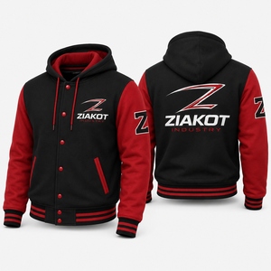 Chaqueta Varsity para Hombre ZIAKOT, Negra, Gris y Roja con Estampado de Letras, Casual, Cuello Camisero, Manga de Cuero PU, Corte Regular - Product Image 4