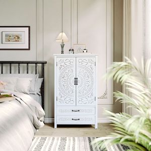 Mobiletto Alto da 27 Pollici in Legno Rustico Bianco, Credenza Versatile per Organizzazione Domestica - Product Image 6