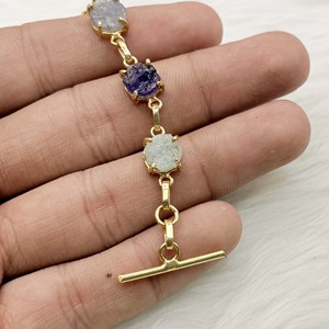 Raw Multi Gemstone Bracelet Gold Plated <b>Toggle</b> Bracelet Handmade Colorful Crystal Link Dainty Everyday Jewelry Gift for Women - Product Image 6