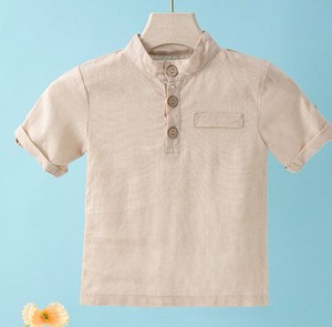 เสื้อเชิ้ตแขนสั้นผ้าฝ้ายสีขาวคอจีนมีกระเป๋าเสื้อลำลองสำหรับเด็กผู้ชาย - Product Image 5