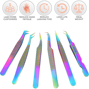 Pince à cils professionnelle design arc-en-ciel pour extensions de cils, haute précision, soin beauté, outils courbés en C pour volume. - Product Image 3