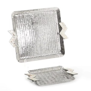 Plateau argenté texturé moderne avec poignées en zigzag, motif géométrique exquis, ajoute une touche de style contemporain pour le service - Product Image 5