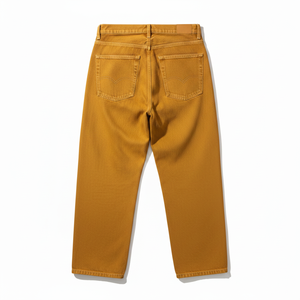 Pantalon en toile pour homme, taille haute, coupe droite, jaune moutarde, style décontracté, fermeture boutonnée, tissu en coton mi-lourd, idéal pour l'automne - Product Image 6