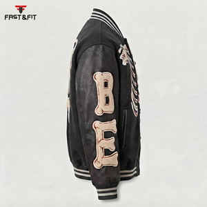 Custom Logo Canvas Varsity Jacket for <b>Men</b> Street Style <b>Black</b> Embroidery Breathable Windproof 100% Cotton - Product Image 6