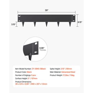 5 Packs Heavy-Duty Steel Landscape <b>Edging</b> 39 X 5 Rust-Resistant Garden <b>Border</b> Bendable Lawn & Decking <b>Metal</b> <b>Edging</b> - Product Image 4