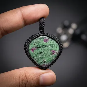 Natural <b>Ruby</b> Zoisite Macrame Pendant Handmade Gemstone <b>Necklace</b> Pendant Boho Jewelry Wholesale - Product Image 5