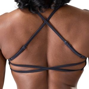 Dark <b>Blue</b> Women's Strappy Back Sports <b>Bra</b> Breathable Athletic Workout <b>Bra</b> for Running Yoga Gym Fitness Activewear - Product Image 4