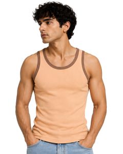 Manufacturer Custom <b>Peach</b> Beige Ribbed Cotton Men Tank <b>Top</b> Sleeveless Casual Slim Fit Summer Gym Vest Contrast Trim Custom Wear - Product Image 1