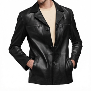 Men Brown Real <b>Leather</b> <b>Jacket</b> Lapel Collar Button Up Vintage Coat Casual Slim Fit Outerwear Custom Wholesale B2B <b>Leather</b> <b>Blazer</b> - Product Image 2