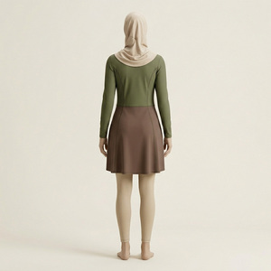 Traje de Baño Modesto para Mujer Reddito, Burkini de Corte Alto, Cintura Alta, Manga Larga, Color Sólido, Falda Asimétrica, Cierre Frontal, Elástico y de Secado Rápido - Product Image 3