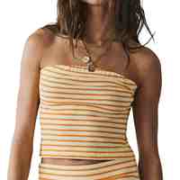 Ensemble deux pièces en tricot rayé pour femme, qualité supérieure, collection 2026 : haut court bustier et pantalon large, 100 % coton, coupe ample