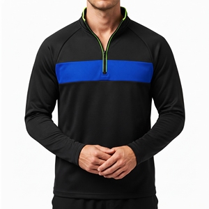 Custom Logo <b>Men</b> Quarter Zip <b>Pullover</b> Track Jacket Sports Blue Panel Gym Training Workout Running Fleece <b>Pullover</b> Jacket - Product Image 1