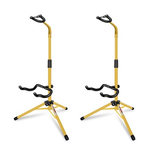 Paire de supports de guitare sur pied réglables robustes à 5 cœurs avec support de manche pour guitares acoustiques, électriques, classiques et basses - Product Image 1