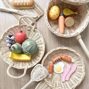 Jouets de cuisine en rotin pour filles, ensemble de jeu d'imitation pour cuisine, jouets naturels adorables pour jouer à faire semblant de cuisiner, jouet de rôle pour enfant. - Product Image 4