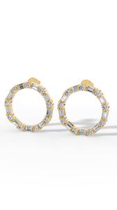 Elegantes pendientes de aro de plata 925 con diamantes, corte redondo y baguette, joyería fina para mujer, regalo de boda. - Product Image 3