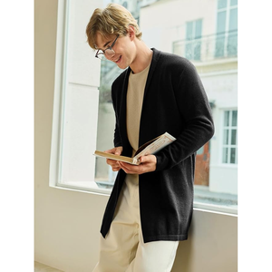 Cárdigan de punto 100% algodón para hombre, cuello chal, frente abierto, tela suave, manga larga, para otoño - Product Image 2