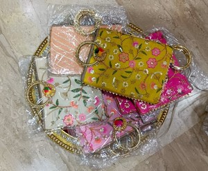 Silk Wedding bag Return Gift Traditional Embroidered Potli Handbag Golden Handle Ethnic Clutch Bag for Women Girls Bridal - Product Image 4