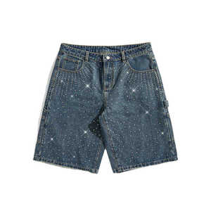 Shorts cargo en jean pour homme, taille basse, en coton délavé, style bermuda décontracté, avec cordon de serrage, motif imprimé, écologique - Product Image 1