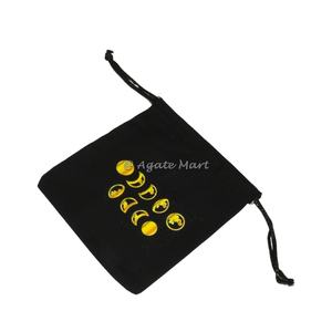Bolsa de algodón redonda negra con diseño de fase lunar Bolsa con cordón de terciopelo para manualidades para embalaje de regalo - Product Image 3