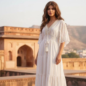 Robe longue en coton imprimé pour femme, à manches courtes, coupe ample, style bohème, idéale pour l'été – Fournisseur - Product Image 1