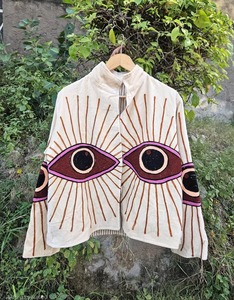 Bata Kimono Reversible Bordada con Patrón Floral para Mujer, Ropa de Casa, Ropa de Descanso, Hecha a Mano, de Terciopelo Suzani, Mangas Largas - Product Image 1