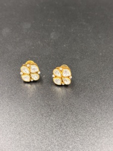 Gold Plated <b>Stud</b> Earrings Flower Shape polki <b>studs</b> handmade jewelry party wear - Product Image 1
