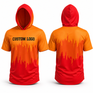 เสื้อบาสเก็ตบอลแบบมีฮู้ดสั่งทำพิเศษ ระบายอากาศได้ดี แห้งเร็ว ผลิตจากโพลีเอสเตอร์ 100% สำหรับผู้ใหญ่ทุกเพศ สีส้มแดงไล่เฉดพิมพ์ลาย - Product Image 1