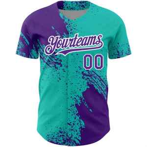 เสื้อเบสบอลสั่งทำสีม่วงอมเขียว พิมพ์ลายแบบซับลิเมชั่น ขายส่ง เสื้อกีฬาระบายอากาศ แห้งเร็ว ผลิตจากโพลีเอสเตอร์ สำหรับเบสบอลและซอฟต์บอล - Product Image 2
