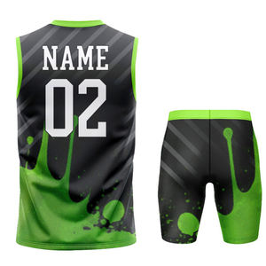 ชุดเสื้อกีฬาแขนกุดผู้ชายแบบปรับแต่งได้ พิมพ์ลายแบบ Sublimation แห้งเร็ว ผลิตจากโพลีเอสเตอร์ผสมสแปนเด็กซ์ ชุดทีม สีเขียวดำ สำหรับฤดูร้อน - Product Image 2