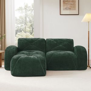 Divano Ergonomico a L Senza Struttura in Velluto Morbido con Design Trapuntato, Spugna ad Alta Densità 32D, Nessun Montaggio Richiesto per Soggiorno - Product Image 3
