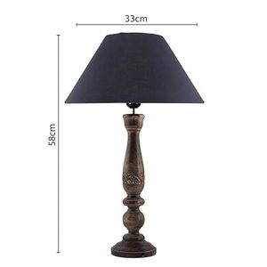 Lampe de table traditionnelle en bois avec abat-jour en tissu noir de style Empire, design silencieux, diamètre 33 cm, pour la décoration de chambre à coucher - Product Image 1