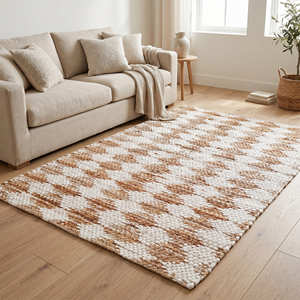 <b>Large</b> Chevron Recycled Leather Area Rug for Living Room Mid Century Modern Scandinavian & Contemporary Home - Product Image 1